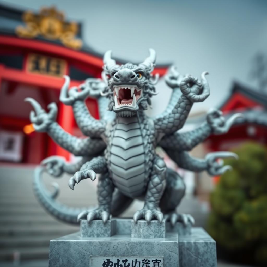 Mô hình tái hiện vị thần rồng chín đầu tại Đền Kuzuryu Jinja, tượng trưng cho sức mạnh và sự linh thiêng của ngôi đền.